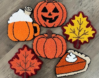 Handmade Fall Mug Rugs | Punch Needle Coasters | Cozy Home Décor | Fall Decor