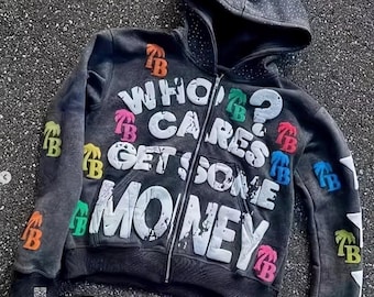 Graphic Zip-Up Hoodie, Varsity Aesthetic Streetwear Sweatshirt, Unisex Heavyweight Zip-Up Hoodie with Graphic Print