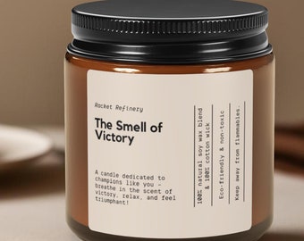 Candela di soia vegana profumata The Smell of Victory Sports Design Barattoli da 4oz e 9oz 6 fragranze disponibili Certificato ASTM Regalo sportivo unico per la casa