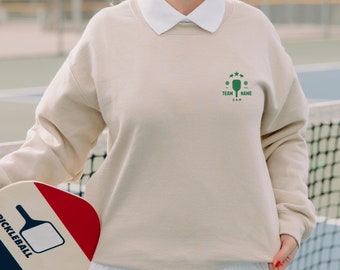 Felpa girocollo con ricamo personalizzato della squadra di pickleball, uniforme unisex per giocatori di pickleball con nome della squadra e nome del giocatore