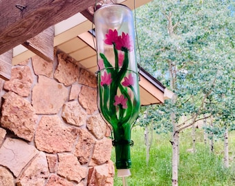 Hand Painted Wine Bottle Hummingbird Feeder