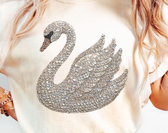 Swan Sequin Clipart Sequin Effect T-Shirt Sublimation Bird PNG Faux Glitter Waterbird Fake Rhinestone Style Shirt Design Girly Tee Designs