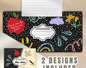 Composition Book Desk Pad Teacher Customizable PNG Mouse Mat Sublimation Teacher Desk Mat for School Staff Custom Name Design