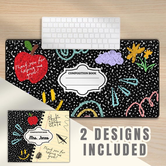 Composition Book Desk Pad Teacher Customizable PNG Mouse Mat Sublimation Teacher Desk Mat for School Staff Custom Name Design