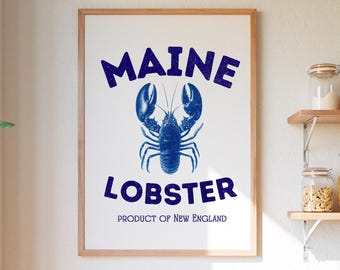 Maine Lobster PNG Blue Coastal Maine Graphic Fisherman Aesthetic Sublimation Preppy Summer PNG Retro Lobster Download New England Lobster