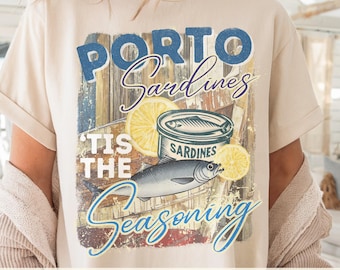 Retro Tinned Sardine PNG Tis The Seasoning Clipart Fisherman Aesthetic Preppy Coastal Sublimation Travel Europe PNG Trendy Summer Girl Image