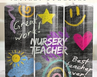 Nursery Teacher Water Bottle PNG Nursery Staff Tumbler Wrap Nursery Thank You Gift Idea Newly Qualified Teacher Preschool Sublimation PNG