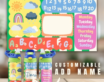 Bright Kindergarten Tumbler PNG Personalized Toddler Cup Wrap Education Themed Sublimation Sippy 12oz ABC Alphabet Tumbler Kids Gym Class