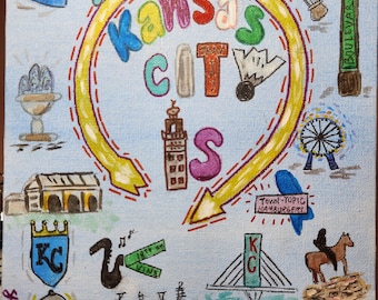 Kansas City Landmarks Sketch Art Print: Whimsical Souvenir (8x10)
