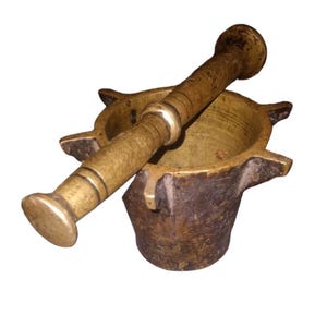 Pure and Heavy Brass Mortar Made by Jewish Artisans in Morocco, Rare Vintage 6 Sided Yellow Copper