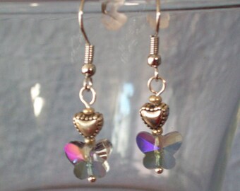 Aurora Borealis Pastel Blue Butterfly Heart Earrings