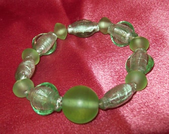 Pale Green Sea Glass Stretch Bracelet