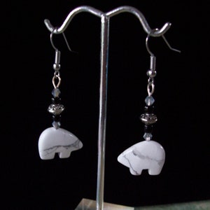 Ivory Magnesite and Silver Zuni Bear Earrings