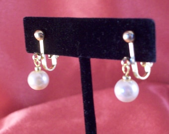 Bridal Faux Ivory Pearl Drop Gold Clip Earrings