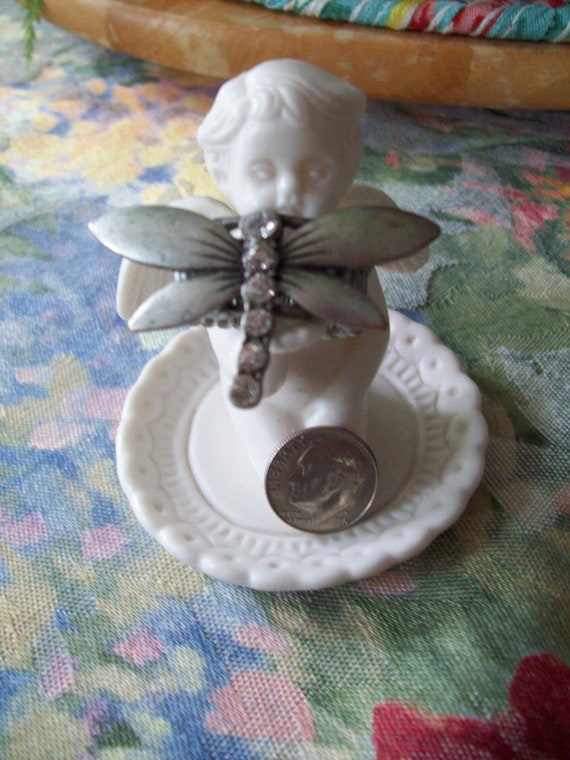 Vintage Adjustable Antiqued Silver Dragonfly Stret