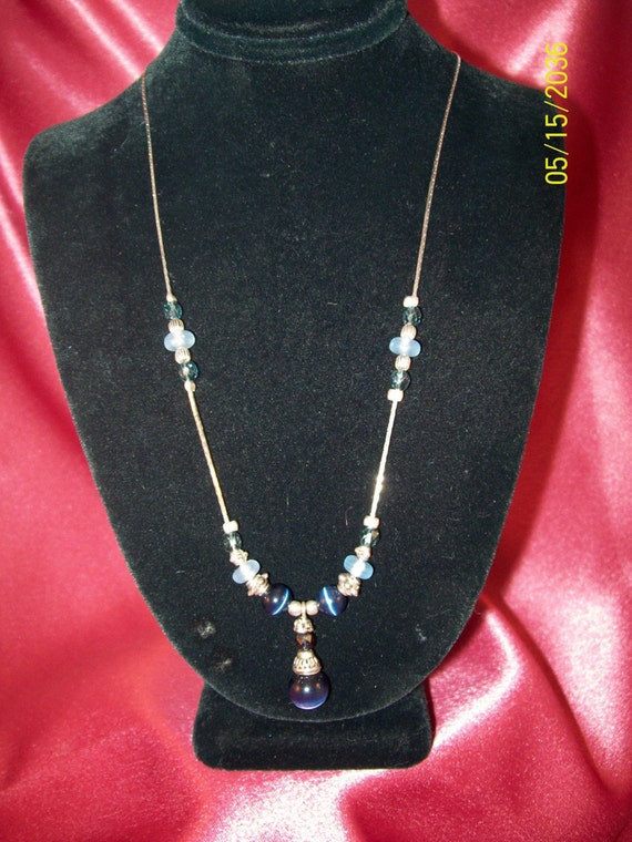 Vintage Blue Cats Eye Necklace