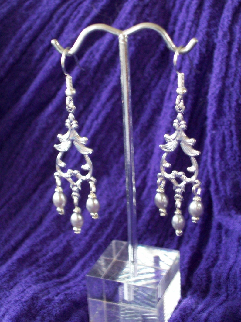 Silver and Soft Pewter Pearl Chandelier Earrings