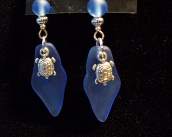 Sea Glass Turtle Earrings BLUE Turtle Earrings Beach - Etsy