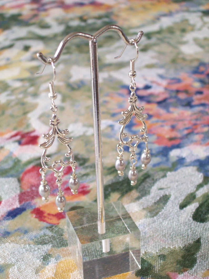 Silver and Soft Pewter Pearl Chandelier Earrings