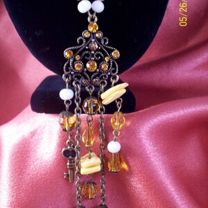 SALE-Vintage Antique Brass Beaded Pendant Necklace