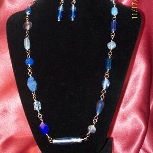 Blue Glass Wire Wrapped Beaded Necklace