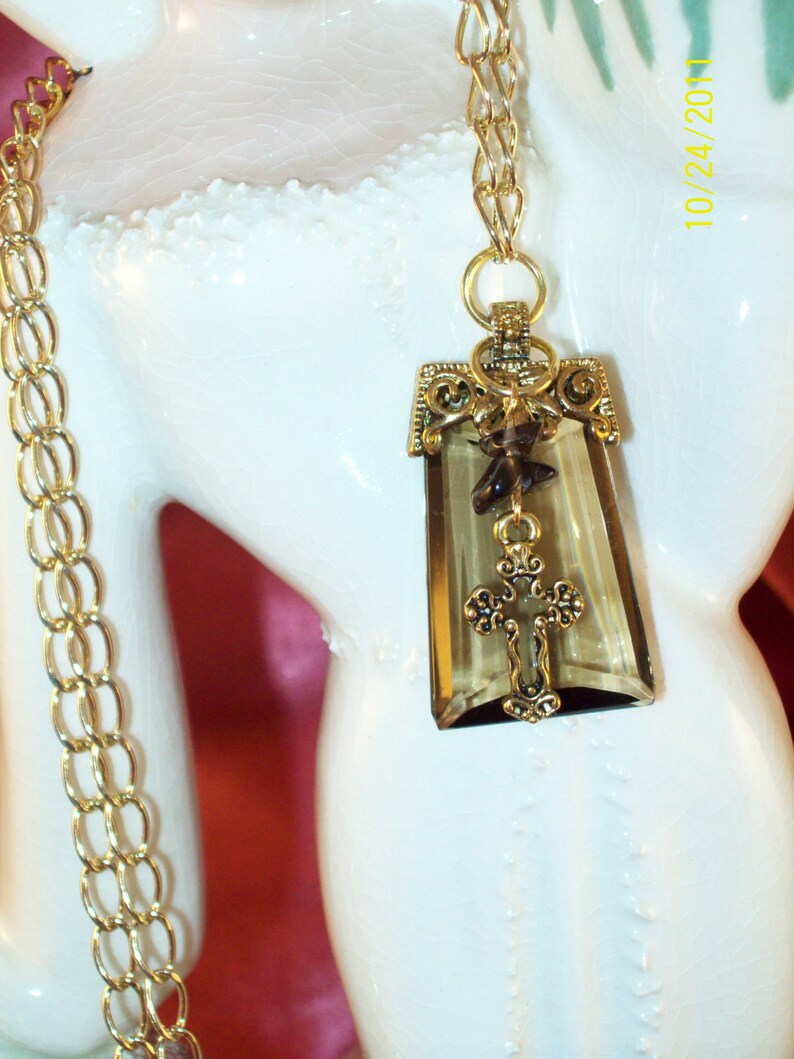 Smoky Quartz and Brass Pendant