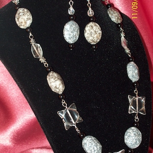 Icy Granite Demi Parure-Beaded Necklace and Earrings Set