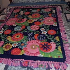 Flower Garden Buddies Double Fleece Tie Blanket
