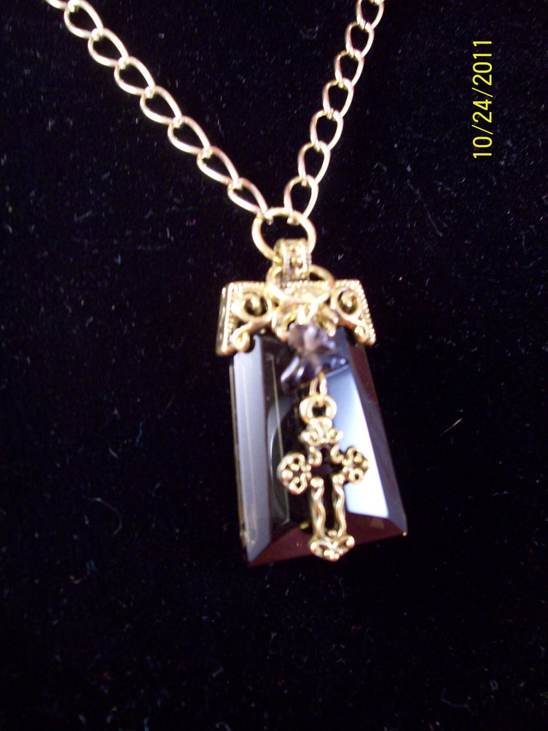 Smoky Quartz and Brass Pendant