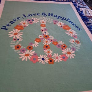 Peace Love Happiness Double Fleece Tie Blanket