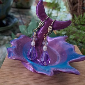 Lavendar Crystal and Freshwater Pearl Teardrop Earrings