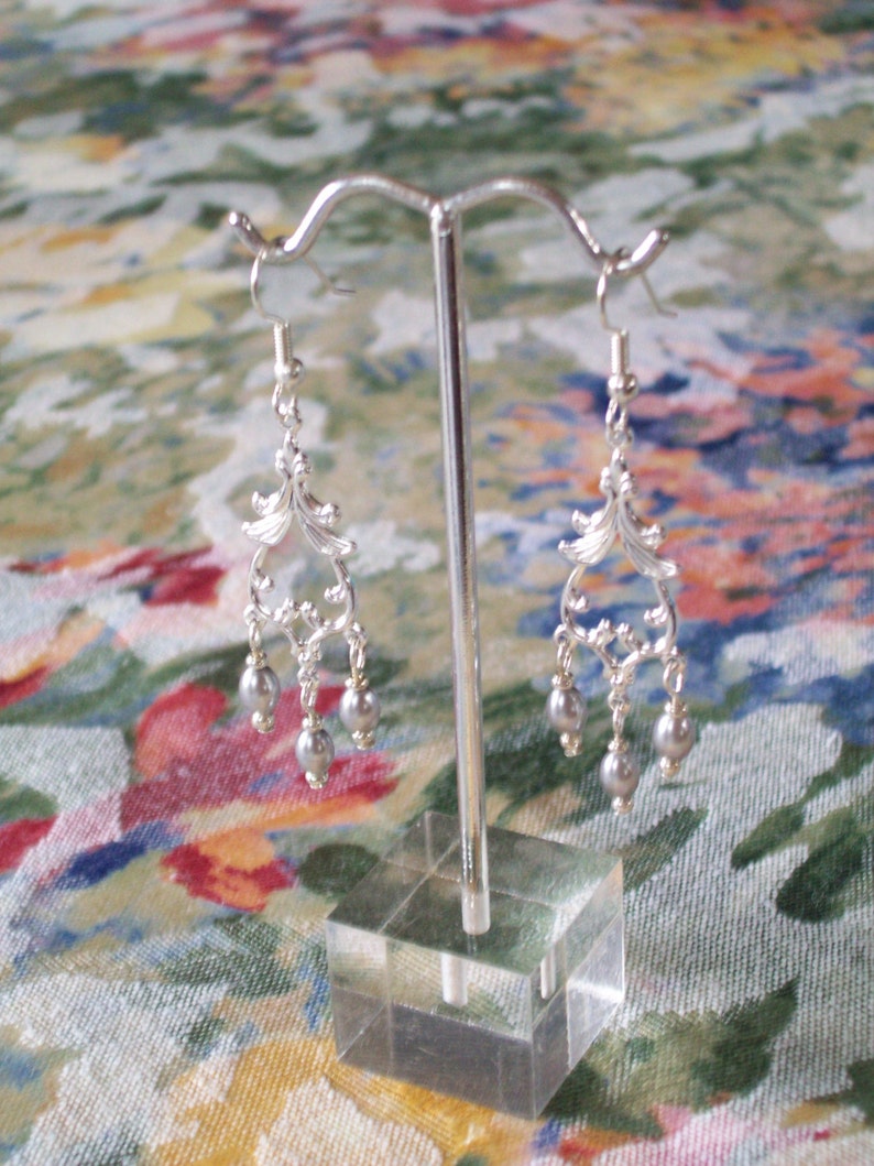 Silver and Soft Pewter Pearl Chandelier Earrings