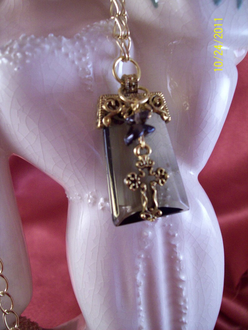 Smoky Quartz and Brass Pendant