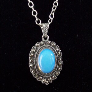 Faux Moonstone and Hematite Oval Pendant Necklace