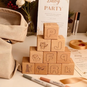 木製ABCブロックで色を塗ろう、アルファベットと動物のなぞり書き、ベビーシャワーのアクティビティ、赤ちゃんの学習玩具、記念品として贈れるベビーギフト