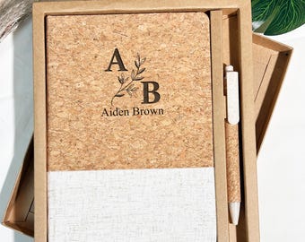 Personalized Cork Notebook, Journal with Pen Set, Teacher Appreciation Gifts, Custom Journal, Business Gifts,Corporate Gifts With Logo