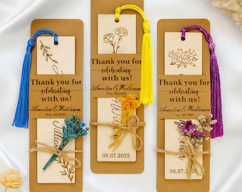 Personalized Wooden Bookmark Favors: Engraved Rustic Wedding Keepsakes