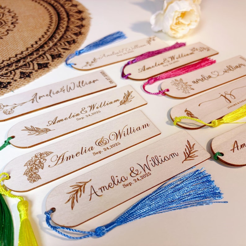 Personalized Wooden Bookmark Wedding Favor | Custom Laser Engraved ...