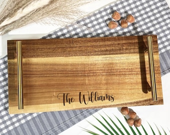 Personalized Serving Tray with Handles, Wood Serving Tray, Engraved Serving tray,  Gift for Couple, Wedding Gift, Coffee Table Home Decor