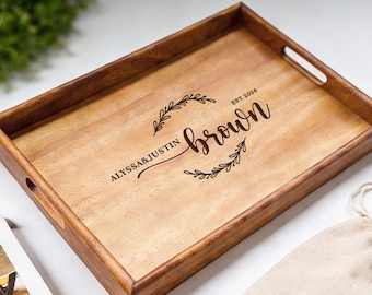 Personalized Walnut Serving Tray, Custom Engraved Wooden Tray, Breakfast Tray, Wedding Gift, Housewarming Gift Breakfast Tray