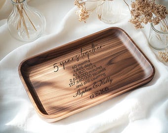 Personalized 5th Anniversary Walnut Wood Tray: Engraved Catchall