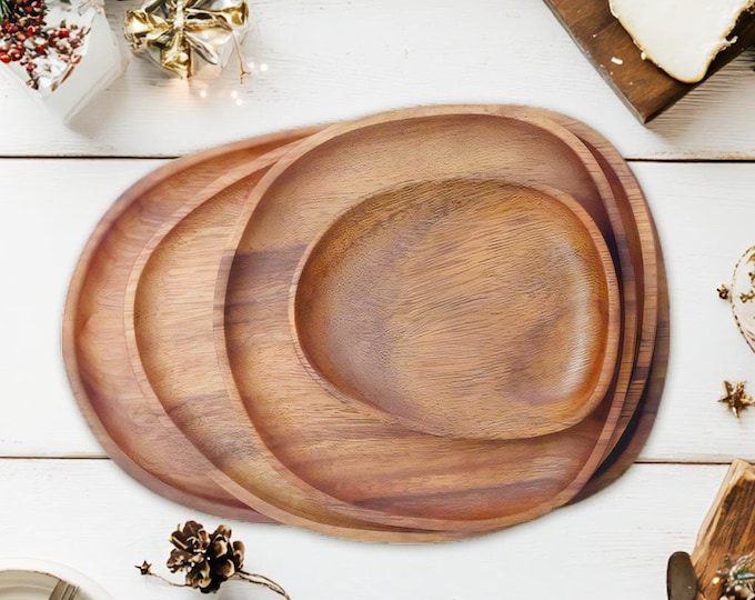 Handmade Walnut Wood Tray: Irregular Wooden Plates, Farmhouse Decor