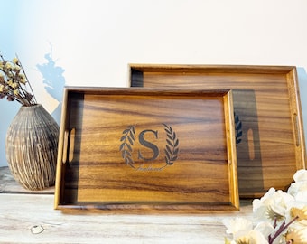 Wood Serving tray,Personlized Engraved Serving Tray with Handles,Custom Walnut Coffee Tray,Christmas Gift,Bridal Shower Gift,Wedding Gift
