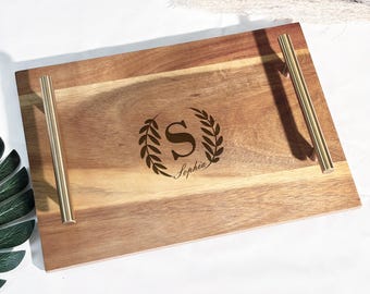 Personalized Engraved Wooden Serving Tray: Breakfast in Bed Tray