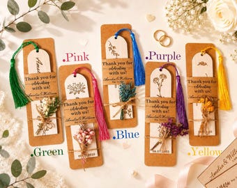 Personalized Wooden Bookmark Wedding Favor | Custom Laser Engraved Rustic Bridal Shower Guest Gift
