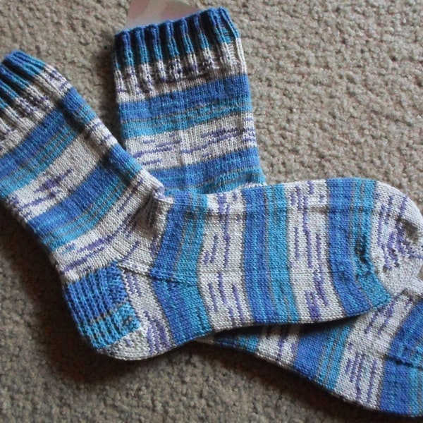 Wool Free Cotton Socks - Self-Striping Colors - Size 13 US Women / Size 11.5 US Men