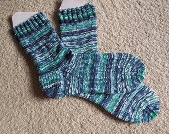 Wool Free Socks - Hand knitted Socks - Size XL - Self-Striping Colors