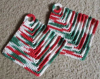 Potholder - Christmas Potholder - Crochet Potholder - Made of Cotton in Green, Red and White