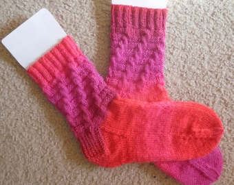 Magic Socks - Hand Knitted Socks - Mixed Colors Pink and Red - Size 7 US Women