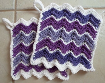 Potholder - Potholder de ganchillo - Hecho de algodón en color púrpura y blanco y lila